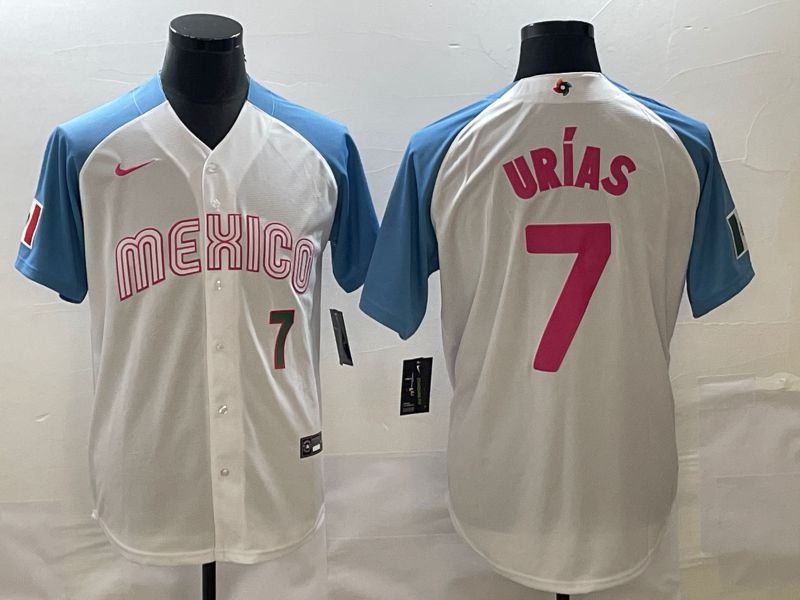 Men 2023 World Cub Mexico #7 Urias White blue Nike MLB Jersey15->more jerseys->MLB Jersey